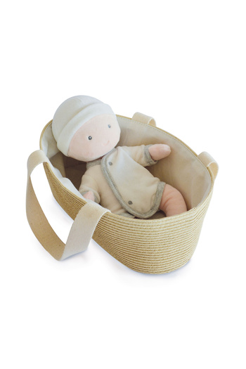 JOLIJOU Plush baby in natural basket - 28 cm, beige