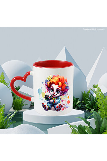 StoryGift Romania Cana cu un baietel clovn | ilustratie | pete de culoare | tine un controller | f, Cu Maner Inim STG