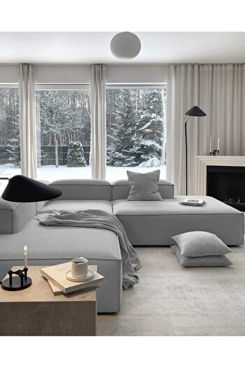 S Home Design Concept Frida 3 Modül Köşe Koltuk Keten, Gri Dinlenme Modüllü 250x250