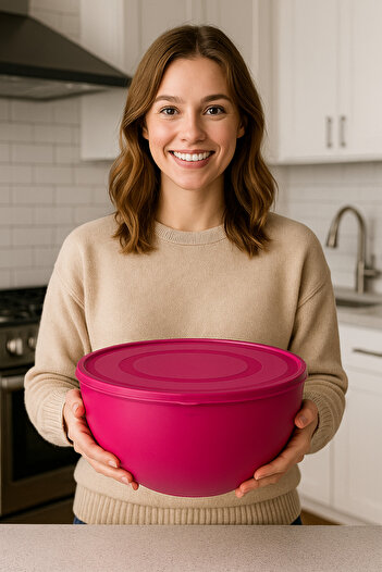 Melkan Home Large Bowl with Round Lid Millennium Pink Color 8.5 Liters