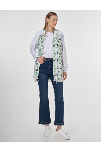 Kayra Mesh Garnished Printed Jacket Optical White