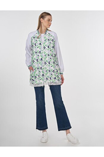 Kayra Mesh Garnished Printed Jacket Optical White