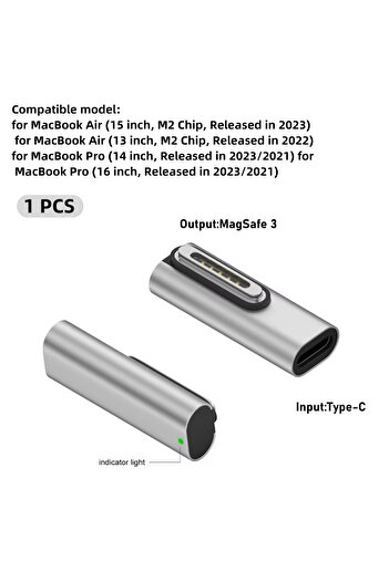 Choice 1 × محول من النوع C أنثى إلى Magsafe 3 بمصباح مؤشر للكمبيوتر المحمول بمنفذ USB-C مغناطيسي
