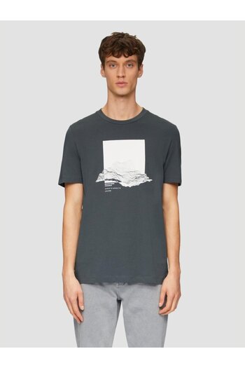 s.Oliver Men's short-sleeved T-shirt, front print and Regular Fit cut, Dark Grey, M