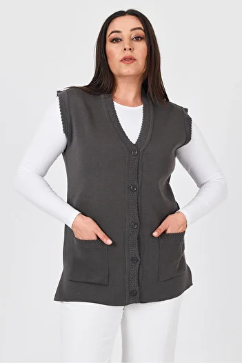 Uludağ Triko Women's Smoked Buttoned Steel Knit Vest