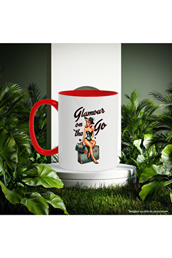 StoryGift Romania Mug with the message "Glamour on the go", illustration, retro style, old, old fashioned, With ,STG