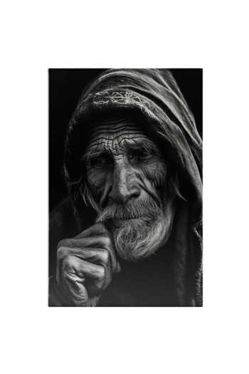 StoryGift Romania Tablou Canvas: Portret De Barbat In Varsta - Saracie Durere B&w Pictura Digitala