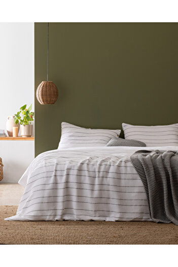 Madame Coco Raya Double 100% Cotton Yarn Dyed Duvet Cover Set - White/Grey
