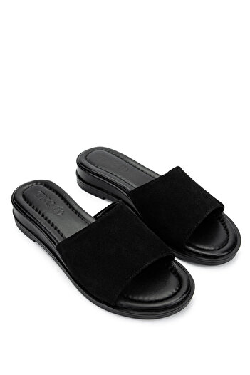 Tamer Tanca Papuci plati de dama din piele naturala din piele intoarsa neagra