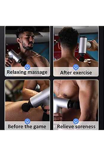 MACVI Macvi® Massage Gun, 4 Heads, 6 Speeds, 4 Hour Runtime, 24W, 3400 RPM, Gray
