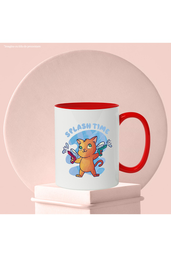 StoryGift Romania Mug With English Message Splash Time, Cat, Water Gun, Multicolor 330 ml, , With ,STG .