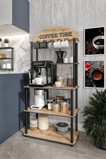 messer Dekoratif Kahve Köşesi Coffee Time 38 Cmx69 Cm Çok Amaçlı Raf Safir Meşe Tüm Kahve Makineleri