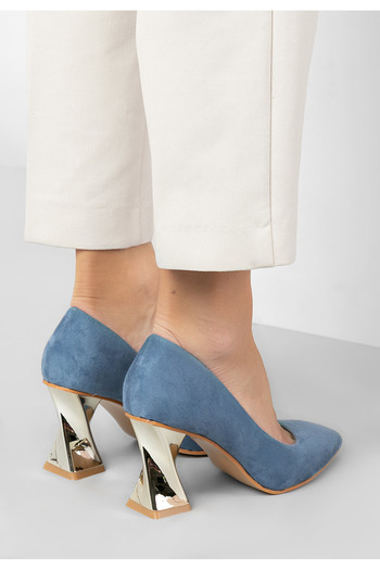 B T Shoes Pantofi Cu Toc Piramida Rociana Albastri
