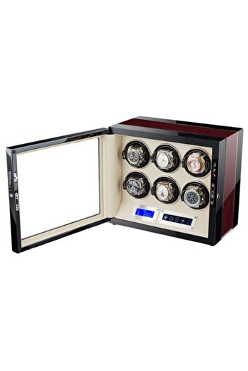 iUni Automatic Watch Winder Box, Luxury Watch Winder 6 Mahogany-Cream