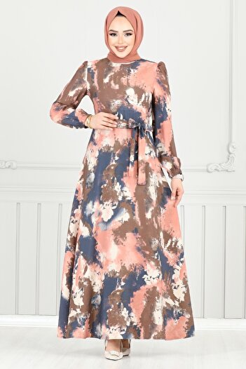 ModaMerve Rochie cu manșetă elastică 9035SVL982-M Pudră
