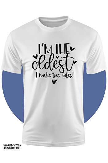 StoryGift Romania Tricou Copii cu inimioare si textul "Sunt cel mai in varsta. Eu fac regulile!" - auto,STG