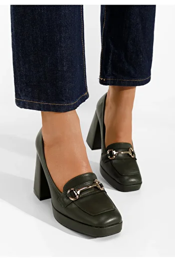 B T Shoes Madelyn green heeled loafers