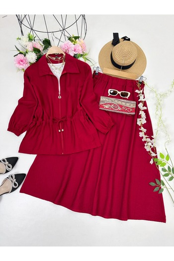 YEDİLALE Zippered Jacket Skirt Women's Double Set [Jacket and Skirt Included in the Price]