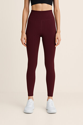HNX High Waist Recovery Ribbed Ribbed Sports Women's Leggings |   Burgundy