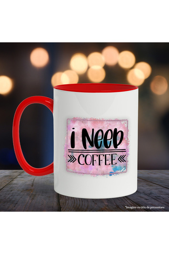 StoryGift Romania Mug with the message "I need coffee", pink background, I need coffee, illustration, lic, With ,STG