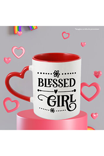 StoryGift Romania Mug for a girl blessed with a good family - heart with Heart Handle Ro, Cu, STG.