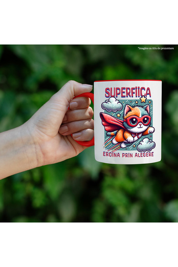 StoryGift Romania Super Daughter Mug, Superhero, Heroine By Choice, 330ml, Ceramic with Red Handle, With Ma,STG