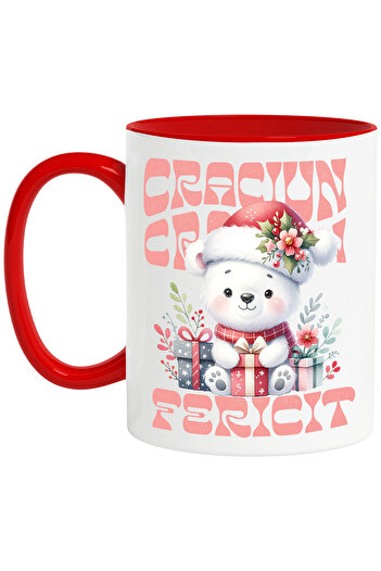 StoryGift Romania Mug with White Bear with Scarf and Santa Claus Hat Colorful Gifts Christmas Text Fe, Cu,STG
