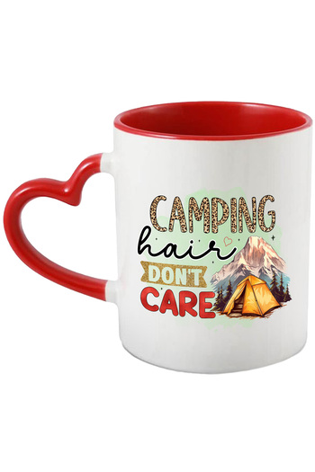 StoryGift Romania Mug with the message "Camping hair don't care", travel, illustration, nature, background, With ,STG