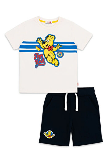 Haribo Boy's Combed Cotton Shorts Suit / Cream - Navy Blue