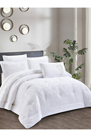Donetella Comforter Set King Size, 6-Pcs, 260x240 cm, Tufted Embroidery, 350 GSM