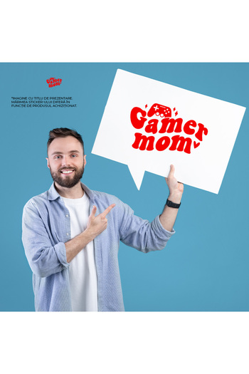 StoryGift Romania Sticker Autocolant 70CM Exterior cu inimioara si controller cu textul "Gamer mom" - mama jucat