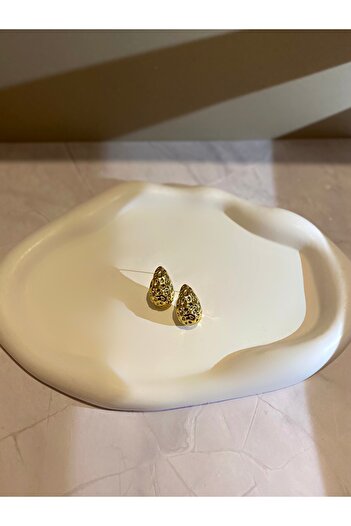 Bijoura Studio Embossed Detailed Drop Gold Color Steel Nail Earrings