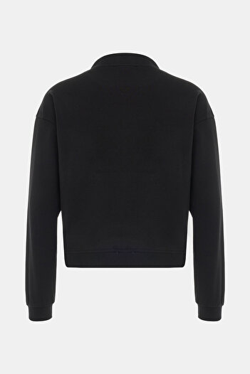 W Collection SİYAH O YAKA UZUN KOLLU SWEATSHIRT