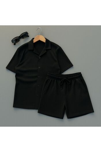 AFROGİYİM Men's Relaxed Fit Bottom Top Shorts Shirt Set