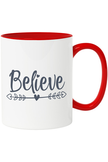 StoryGift Romania Mug with hearts and the text "Believe" - ​​believe hope with Red Handle, With Red Handle S,STG.