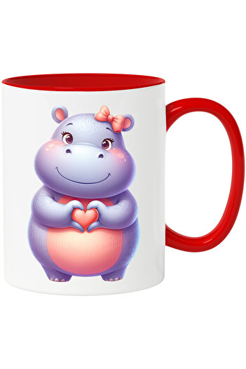 StoryGift Romania Mug with a female hippopotamus making a heart-shaped sign | illustration | fu, Cu,STG.