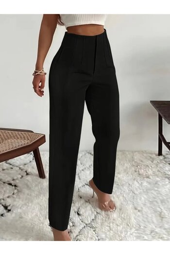 Giyimodam Women's High Waist Front Zipper Imported Crepe Trousers