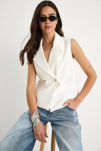 Bianco Lucci Women's Shawl Collar Asymmetrical Cut Vest 60429 60283003