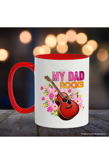 StoryGift Romania Mug with a guitar with the message "My dad rocks", flowers, dad, illustration, music, me, With, STG