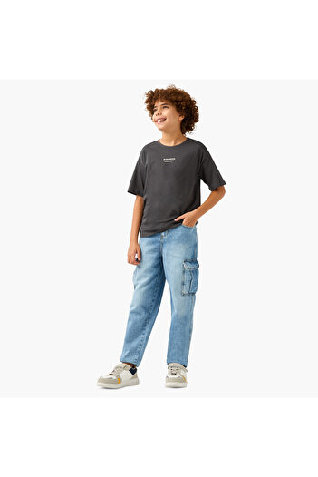 Juniors Typographic Print T-Shirt With Crew Neck And Short Sleeves