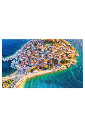 StoryGift Romania Canvas Painting 140 x 90CM View of Primosten City, coast, sea, Europe, Croatia, STG