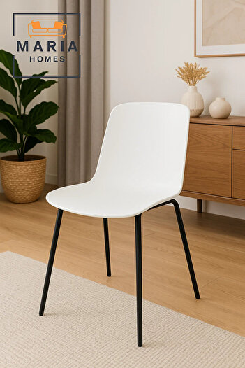 MARIA HOMES Modern White Plastic Dining Chair with Metal Legs – Minimalist Ergonomic Chair for Home or Café
