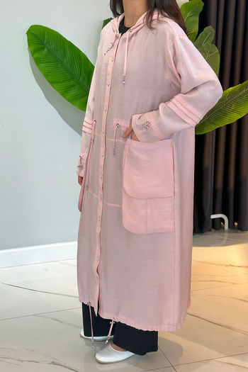 Ceremony Allerli Sleeves and Gathered Detailed Front Buttoned Cupra Cap 58110 Pink