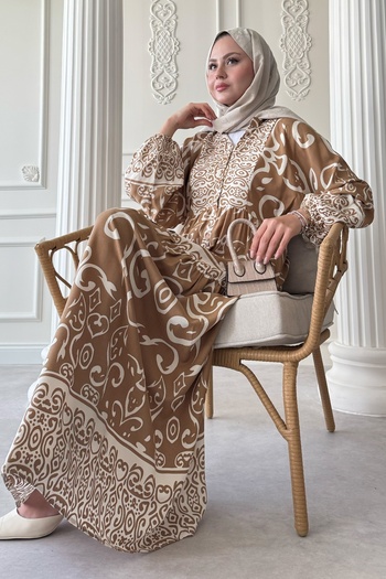 InStyle Φόρεμα Camel Viscose με κυρτό μοτίβο