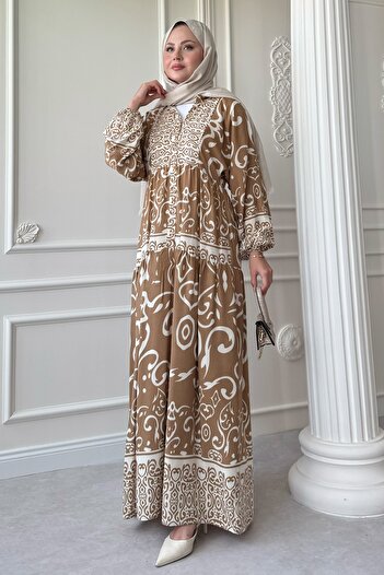 InStyle Φόρεμα Camel Viscose με κυρτό μοτίβο