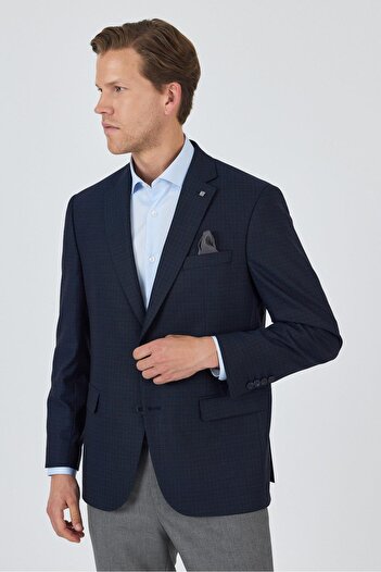 İmza Dark Navy Mono Collar Cloth Foot Full Lining Flexible 4 Drop Comfort Fit Classic Jacket 1002250157