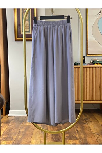 Hatun Atila Wide Leg Modal Skirt Trousers with Elastic Waist - Gray
