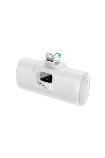 Promate PowerUp-i Power Bank 5000mAh with Fast Charging and Built-in Lightning Connector - White