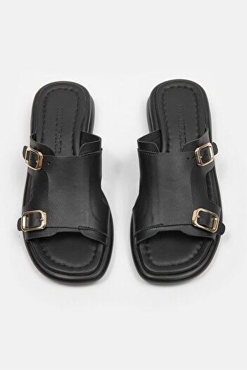 NILUFARR Marcia Black Genuine Leather Women's Slippers