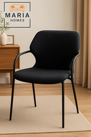 MARIA HOMES Modern Black Fabric Dining Chair with Curved Back – Comfortable Padded Seating